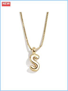 Gold Plated Brass 3D Bubble Initial Pendant Necklace Snake Chain Adjustable